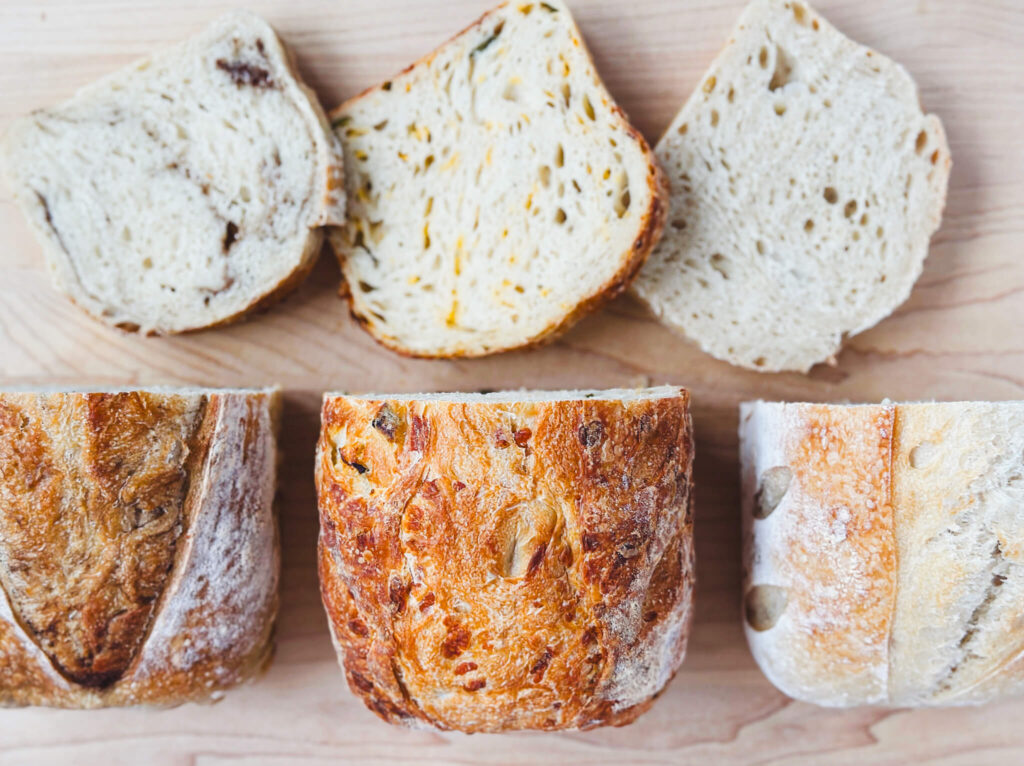 three loaves of slice sourdough